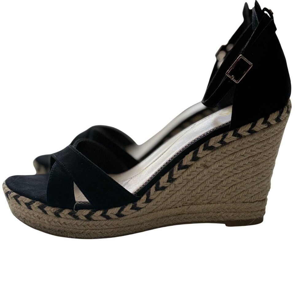 Sam Edelman Circus Black Espadrille Wedge Sandals w/ Ankle Strap & 4" Heel 10M